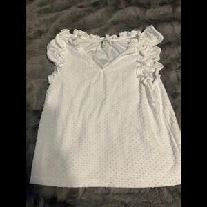 J. Crew White Ruffle-Sleeve Textured Top - Size S